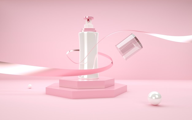 Photo 3d rendering of geometric abstract background with perfume bottle for mock up display