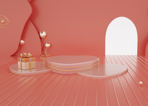 3d rendering of geometric abstract background with romantic podium for product display