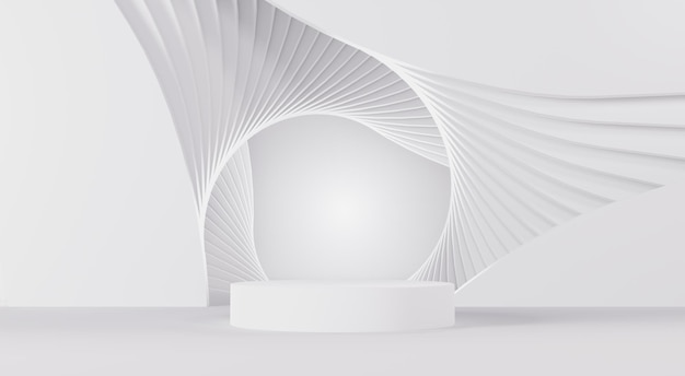 3d rendering geometric forms Blank podium display in white marble color Minimalist pedestal or showcase scene for present product and mock up Abstract background for cosmetic advertising