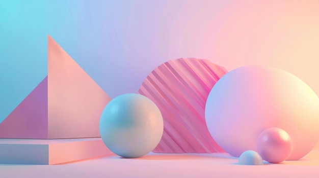 3D rendering of geometric shapes Pink and blue pastel colors Simple and clean design