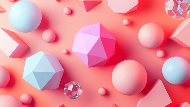 3D rendering of geometric shapes in pink and blue pastel colors