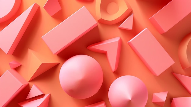 Foto rendering 3d di forme geometriche composizione semplice con primitivi di base colori pastello rosa e arancione
