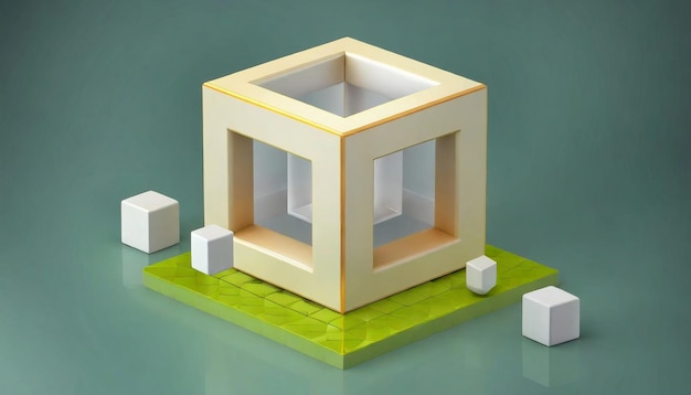 3d rendering of geometric square cube