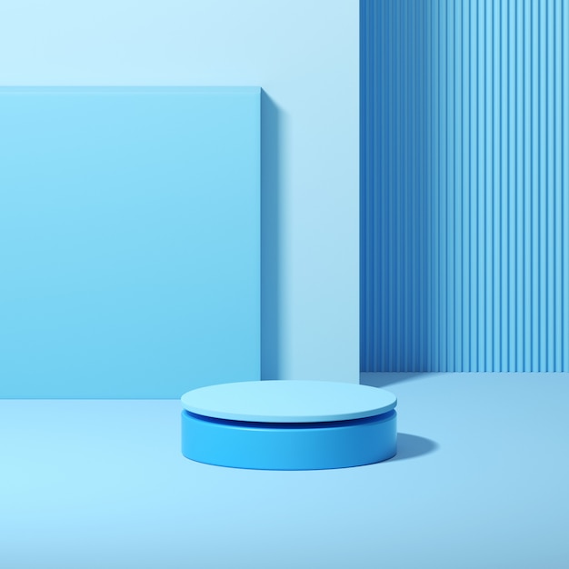 3d rendering of geometrical podium on blue background