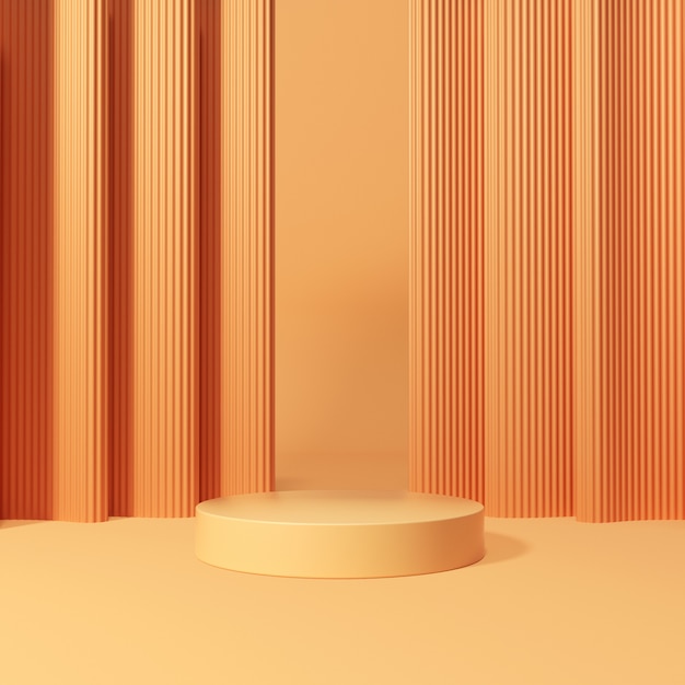 3d rendering of geometrical podium on orange background