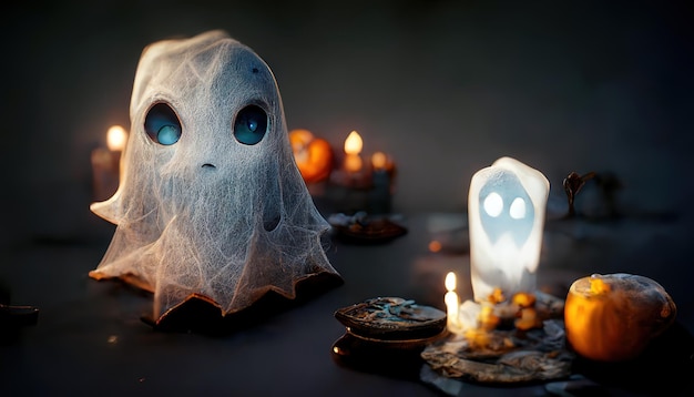 3D rendering ghost in ray of moonlight.