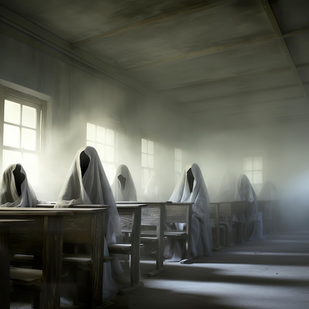 3D rendering ghosts in a classroom