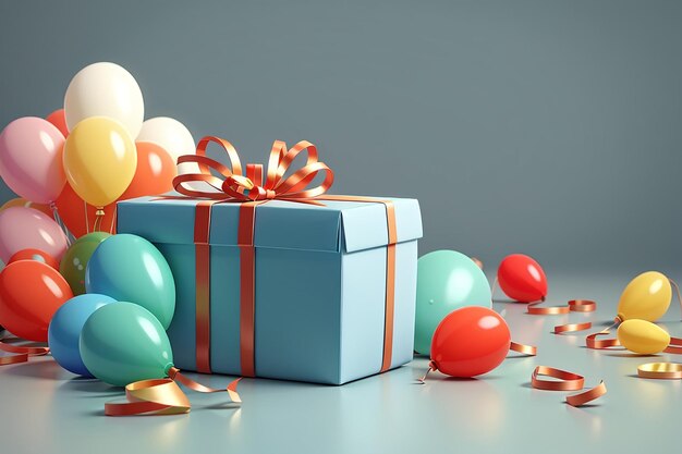 3d rendering of gift box and balloons minimal concept