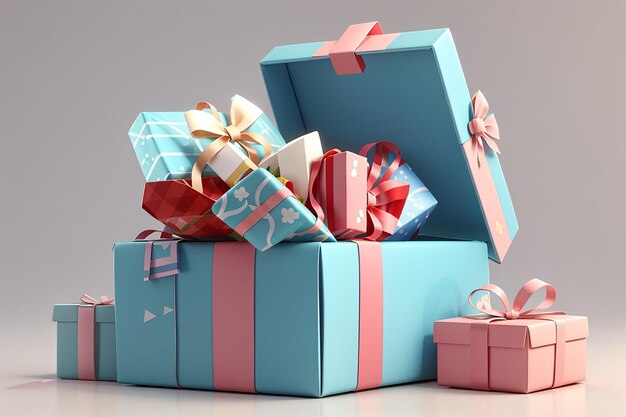 3d rendering of gift box open to show 40 percent discount isolated on white for commercial design 3d render illustration cartoon style