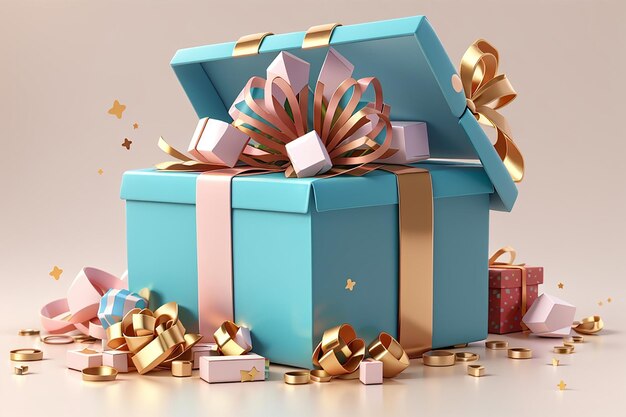 Photo 3d rendering of gift box open to show 80 percent discount isolated on white for commercial design 3d render illustration cartoon style