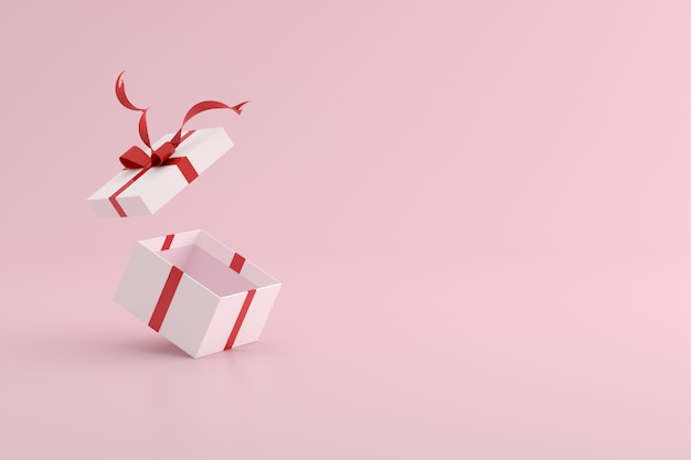 3d rendering of gift box on pink background.