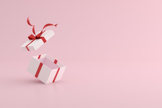 Rendering 3d di confezione regalo su sfondo rosa.