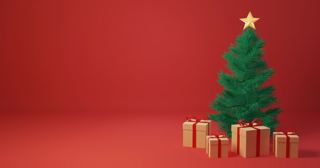 3d rendering gift boxes around christmas tree