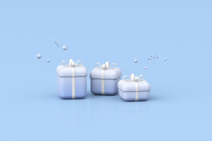 파란색 배경에 선물 상자의 3D 렌더링입니다.