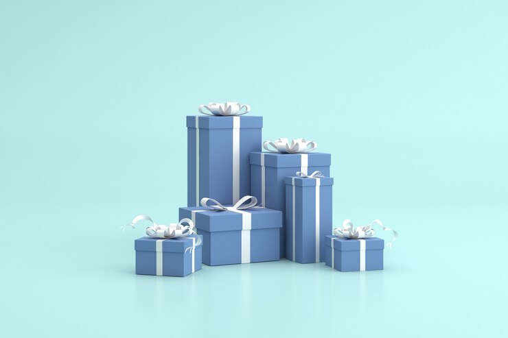 선물 상자, 최소한의 장면, 생일 선물의 3D 렌더링.