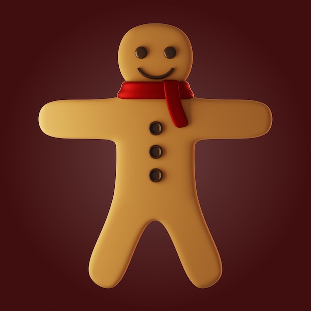 3d rendering gingerbread icon with red scarf 3d render christmas icon concept