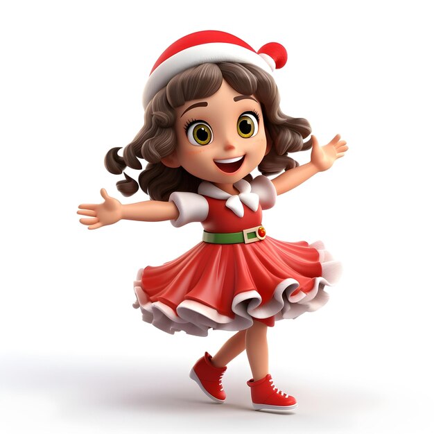 クリスマスの日に白い背景に衣装を着た女の子の3Dレンダリング