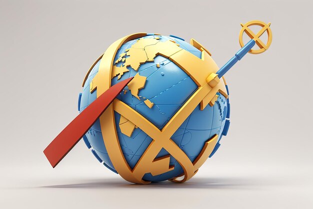 3d rendering of globe peace sign and ukraine flag on white background concept of no war stop fighting 3d render illustration cartoon style