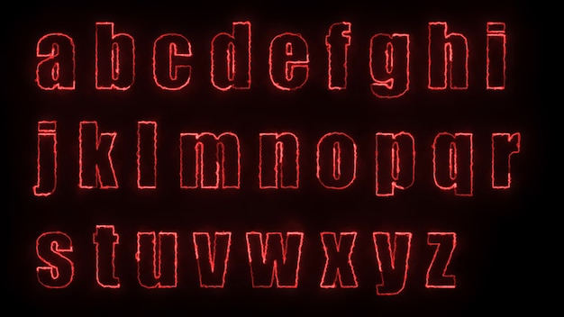 3D-rendering gloedeffecten van de contouren van de kleine letters van het Engelse alfabet