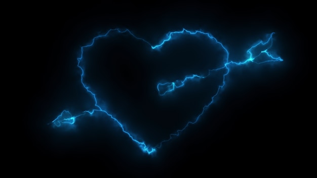 3D-rendering gloedeffecten van de omtrek van een hart doorboord door een pijl van cupido