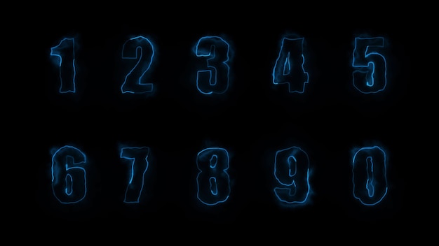 3D rendering glow of contours of numbers on a black background