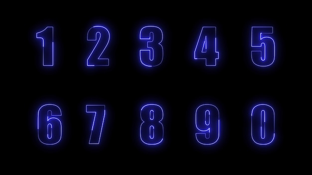 3D-рендеринг свечения контуров чисел на черном фоне