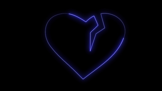 3D рендеринг свечения контура разбитого сердца на черном фоне