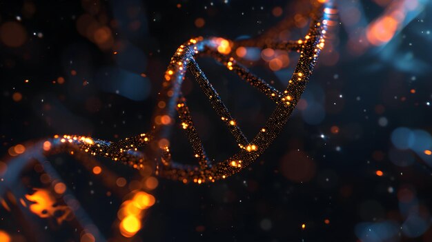 3D レンダリングの光るDNA 分子ゲノム構造の概念 生物化学