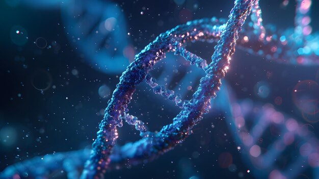 3D レンダリングの光るDNA 分子ゲノム構造の概念 生物化学