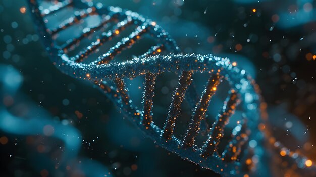 3D Rendering of a Glowing DNA Molecular genomes structure concept of biochemistry