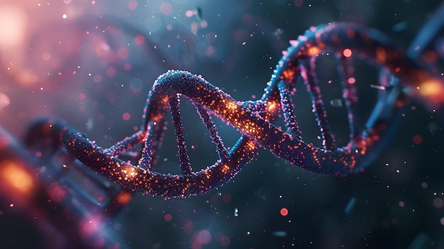 3D Rendering of a Glowing DNA Molecular genomes structure concept of biochemistry