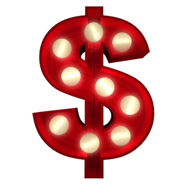 3D rendering of a glowing dollar symbol ideal for show business signs
