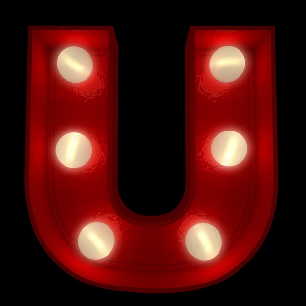 3D rendering of a glowing letter U ideal for show business signs