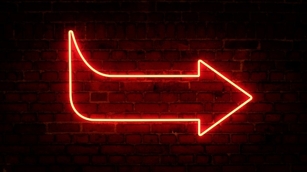 3D rendering of glowing neon arrows on a brick wall background Futuristic laser background