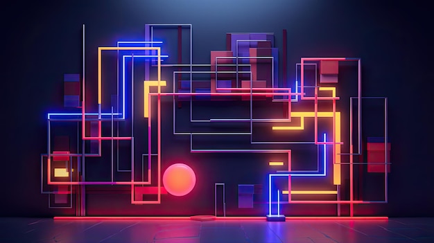 Photo 3d rendering of a glowing neon geometric shape