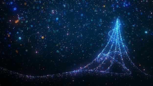 3D rendering of a glowing stylized bright particle Christmas tree