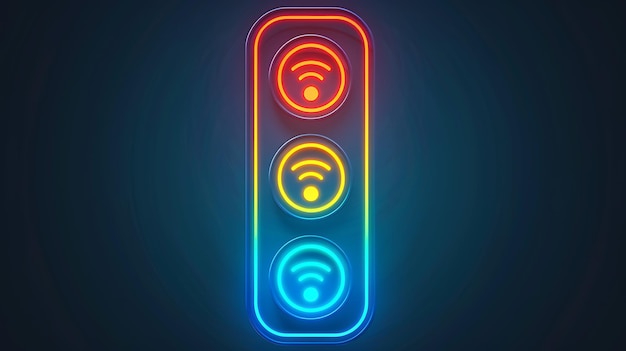 3D rendering of a glowing traffic light with WiFi symbols instead of the usual colored lights