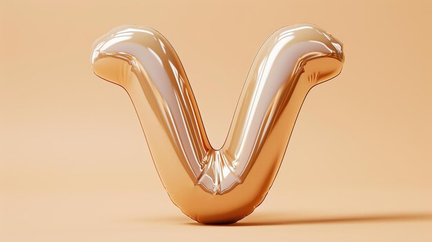 Foto un rendering 3d di un palloncino d'oro a forma di lettera v il palloncino ha una superficie lucida ed è illuminato da una luce morbida