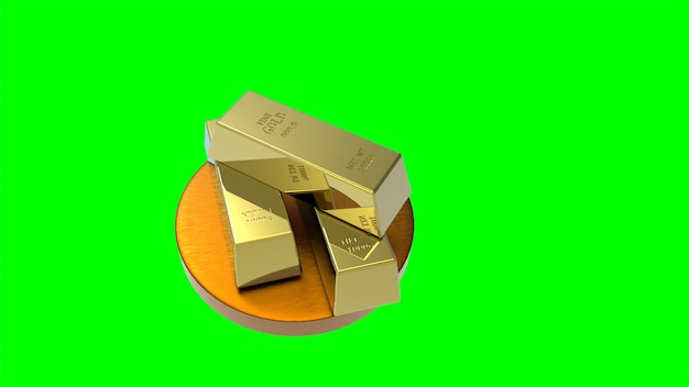 Photo 3d rendering of gold bar on green background