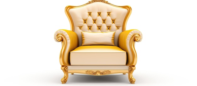 3D rendering of a gold baroque armchair isolated on white background