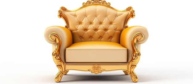 3D rendering of a gold baroque armchair isolated on white background