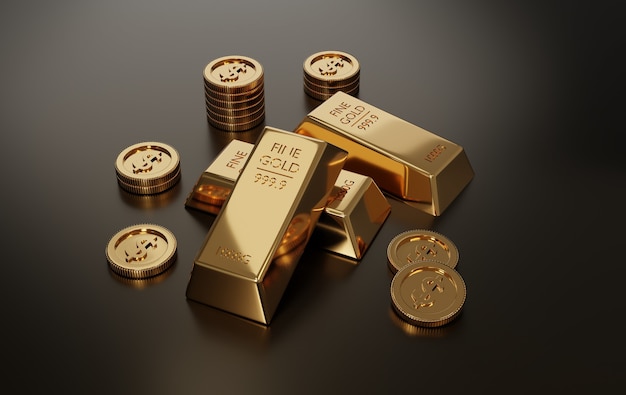 3D Rendering. gold bars. Financial concepts