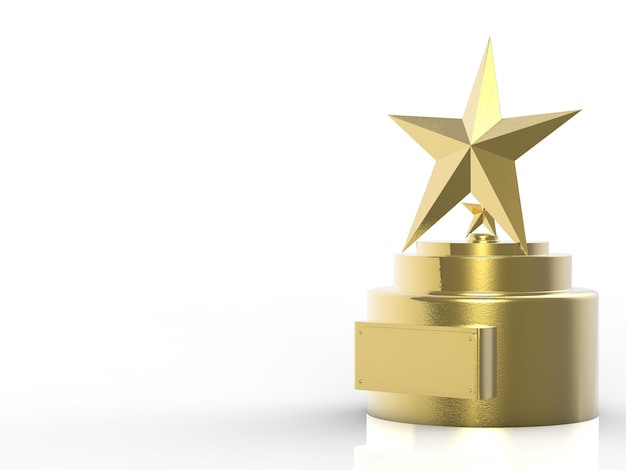 3d rendering gold star trophy on white background