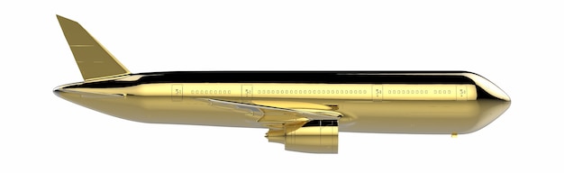 3d rendering golden airplane on white background