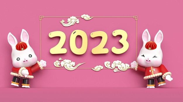 Фото 3d визуализация золотой китайский новый год 2022 лунный новый год год кролика
