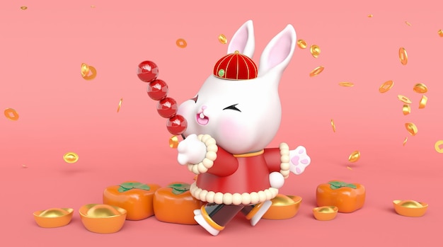 Photo 3d rendering golden chinese new year 2022 lunar new year year of the rabbit