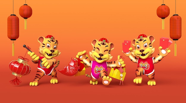 3d Rendering Golden chinese new year 2022. lunar new year year of the tiger