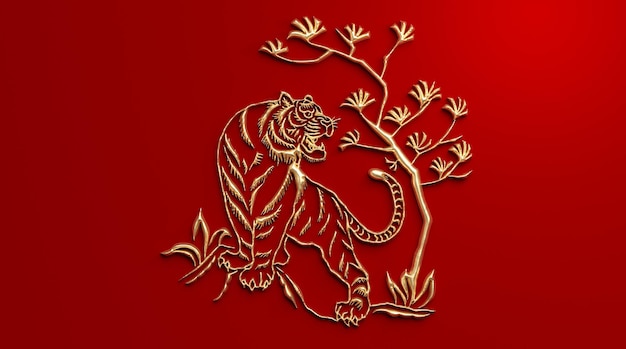 3d Rendering Golden chinese new year 2022. lunar new year year of the tiger