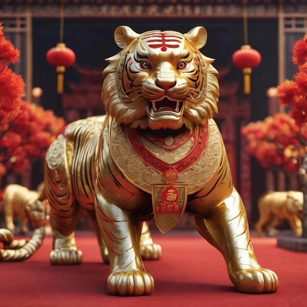 3d rendering golden chinese new year 2024 lunar new year year of the tiger