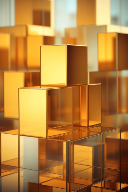 3d rendering of golden cubes on top of each other